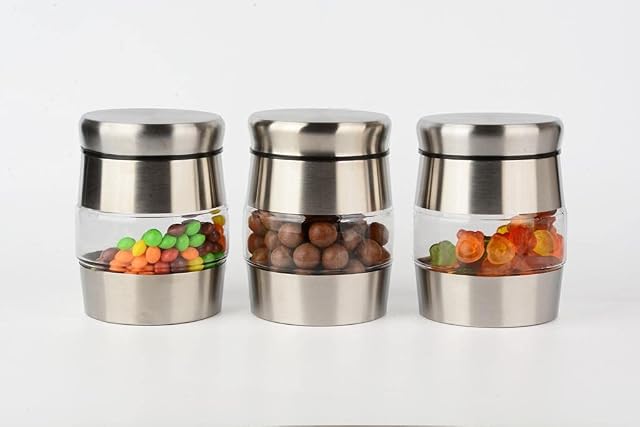 Royal Cuisine glass storage jars canister storage containers tea coffee sugar set 3pcs (Silver)