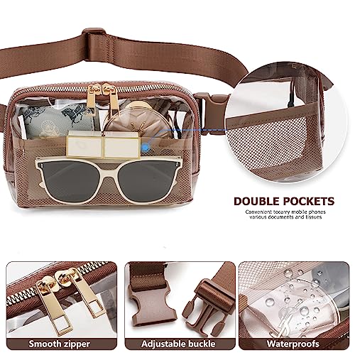 Image of Clear Fanny Pack Stadium Approved Belt Bag, Clear Purse for Stadium Events | Adjustable Strap Water-resistant Waist bag Clear Purse for Travel Workout Running Hiking(Brown)