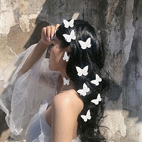 Butterfly Lace Trim Double Layers Organza Butterfly Lace Fabric Bridal Headdress Hair Accessories Diy Craft Embroidery Sewing Lace Butterfly Decor, 12Pcs, White #TOP3