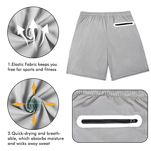 Mens Athletic Shorts, 2-In-1 Gym Workout Shorts For Men Mesh Quick Dry Yoga Training Running Shorts With Pockets,Grey,L #TOP4