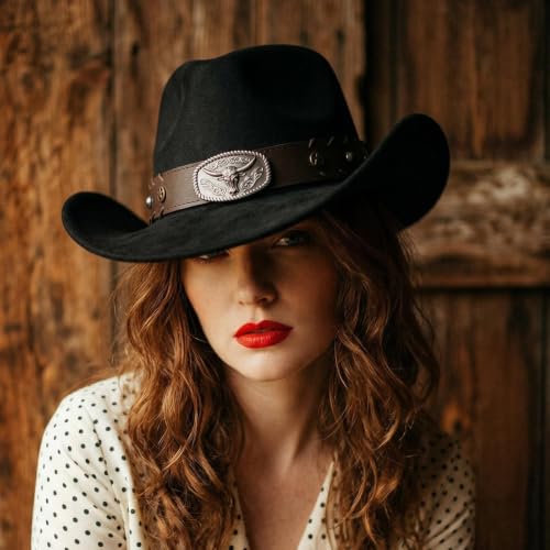 Image of Cowboy Hat for Men Women Suede Western Leather Cowgirl Hats Uniex Hat