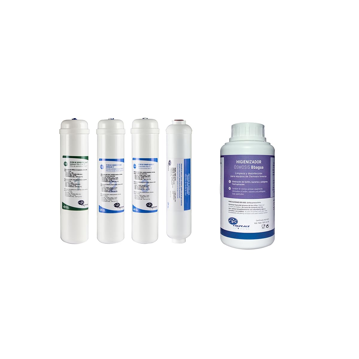 Pack 4 filtros inline Bbagua de recambio con higienizador para carbón activo