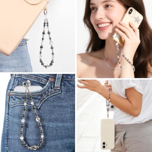 Cymoyak Phone Charm for Women, Beaded Wrist Strap Lanyard with Tether Tab - 3