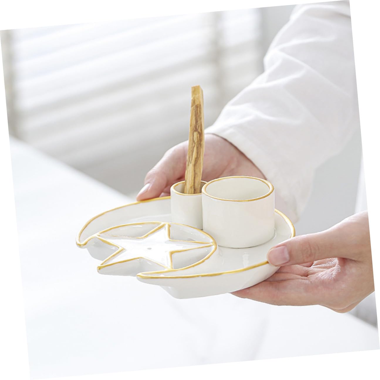 Garneck Porta Incienso Diseño de Hierbas Aromáticas de Cerámica Blanco Quemador Decorativo y Bandeja Multiusos Adecuado para Decoración de Escritorio Hogar