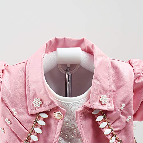 Peacolate 6M-4Y Baby Little Girls 3pcs Outfits Leather Hoodie Jacket Lace T-Shirt Denim Jeans2