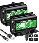 Rechargeable Xbox One Controller Battery Pack with 4 Back Covers: USB C Charging Cable 2 x 3600mW...
