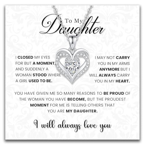 ShinyHug Double Heart To My Daughter Necklace from Dad and Mom with Rose Box - Daughter Christmas Gifts, Valentines, Mother's Day, Birthday Gifts for Daughter by ShinyHug - Used condition - US$20.69