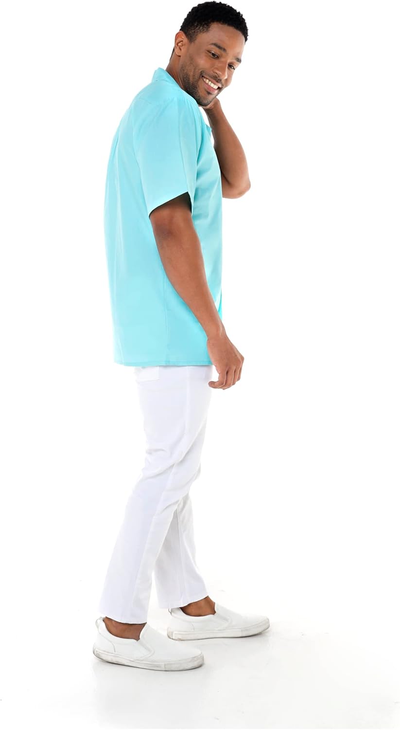 Matchable Couple Hawaiian Luau Men Shirt or Women Maxi Tank Dress with Sleeve in Orchid Paradise Turquoise