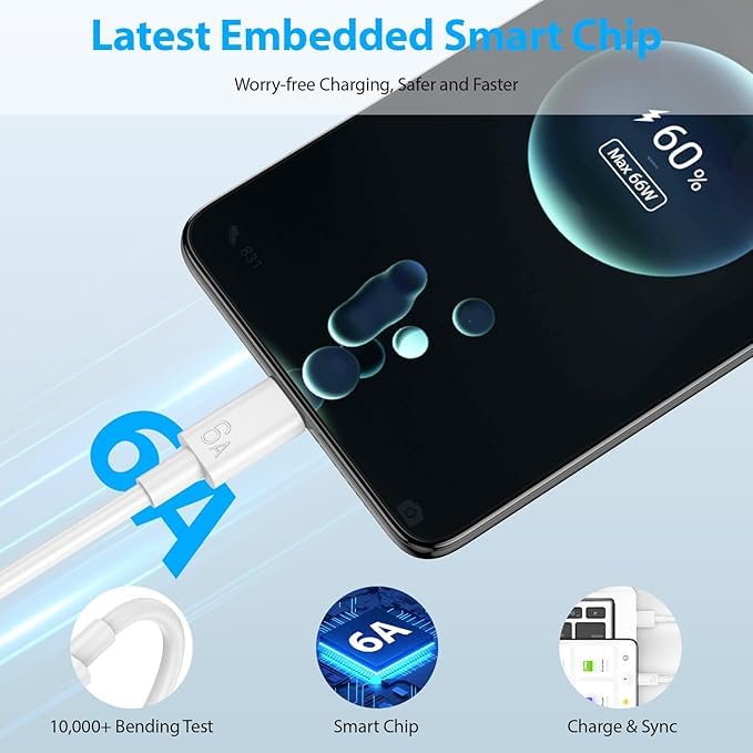 66W SuperCharge Caricabatterie per Honor Magic 6 Lite 200 Lite 90 Lite X8a X8b,66W Caricatore Rapido con 6A Cavo USB C 2M USB C Adattatore di alimentazione per HONOR 90 200 70 Lite X9b Pad X8a Pad 9