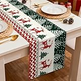 Viosmut Camino de Mesa Navidad 40x180 cm, Camino de Mesa Navideño Lindo Alce Árbol de Navidad Decoracion Mesa Navideño, Moderno Centro de Mesa de Navidad para Adornos de Cocinas Interiores Exteriores