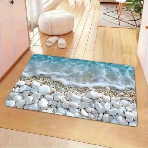 Image of Arviz 3D Bathroom Door Mat, Anti-Slip Rectangular Doormat for Bathroom, Rubber 3D Patterned Water Soaking Floor Mat, Sea Design Soft Cushion Carpet Rug for Home, Entryway, Office, Kitchen