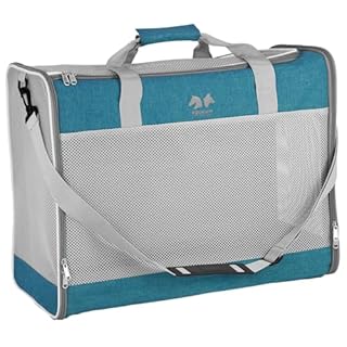 EQUICANI, borsa per cani da 55 x 40 x 23 cm, pieghevole, leggera, con tessuto a rete, tracolla e fondo rimovibile, per cani e gatti, per viaggi, auto, volare (blu)