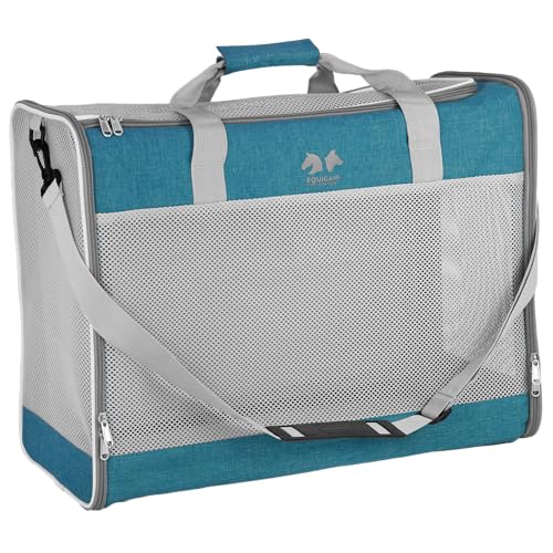 EQUICANI, borsa per cani da 55 x 40 x 23 cm, pieghevole, leggera, con tessuto a rete, tracolla e fondo rimovibile, per cani e gatti, per viaggi, auto, volare (blu)