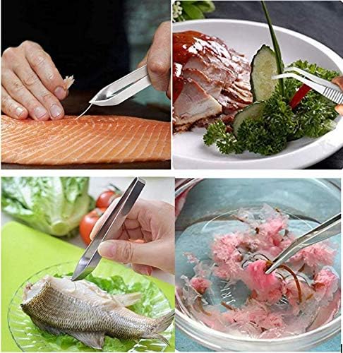 KBNIAN 5 Pcs Fish Bone Tweezers Stainless Steel Tongs 6.3 Inch Tweezers Flat and Slant Fish Bone Tweezers Pliers Bone Remover Tools Set for Chef Cooking Utensils, Sea Food, Beauty Tools