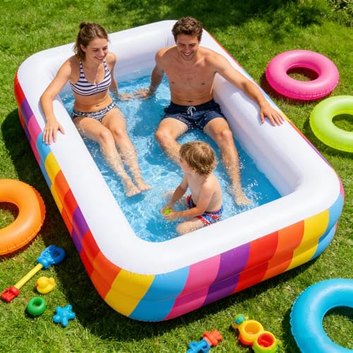 CHICLIST Kids Splash Pool Inflatable 74" Rectangular, Large BPA-Free PVC Kiddie Pool with Drain Plug for Ages 3-12 by CHICLIST - Used condition - Image 5