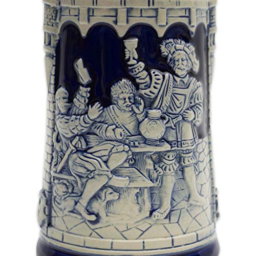 Collectible German Castle Festive Engraved Cobalt Blue Beer Stein #TOP6