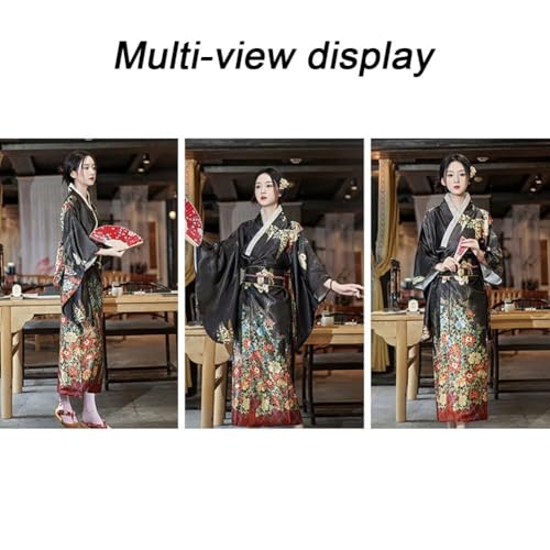 Kimono tradicional japonés cómodo para mujer con estampado floral y cinturón obi ajustable 6