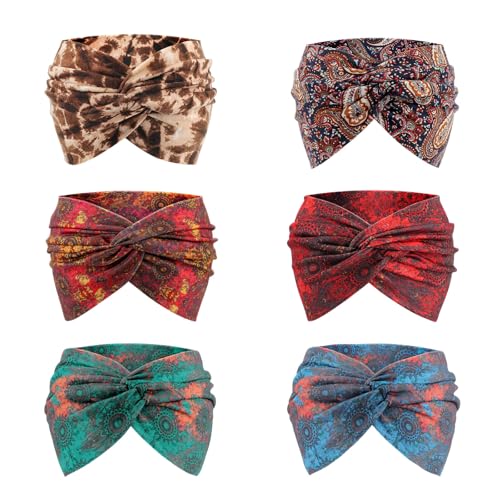 Image of DRESHOW 6 Pack Extra Wide Headbands for Women Large Turban Headband Boho Head Wrap Elastic Hairbands Hair Twisted Knot Hair Accessories