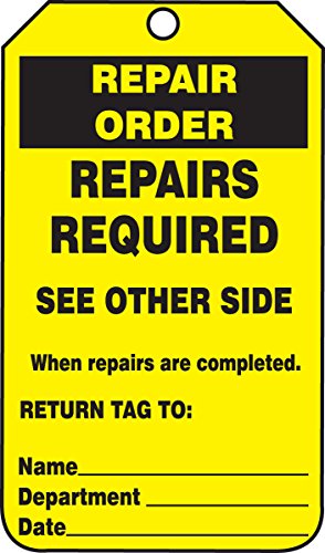 Étiquettes Jumbo Accuform Repair Order en plastique jaune lot de 25