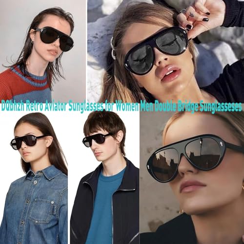 Retro Aviator Sunglasses for Women Men Trendy Vintage 70s Flat Top Plastic Oval Pilot Sun Glasses UV Protection Shades4