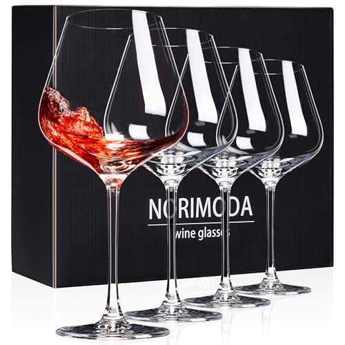 NORIMODA Wine Glasses, 22oz Large Red Wine Glasses Set Of 4, Bordeaux & Burgundy Wine Glass With Stem, Classic Birthday Gifts For Men, Women, Wedding, Anniversary, Christmas