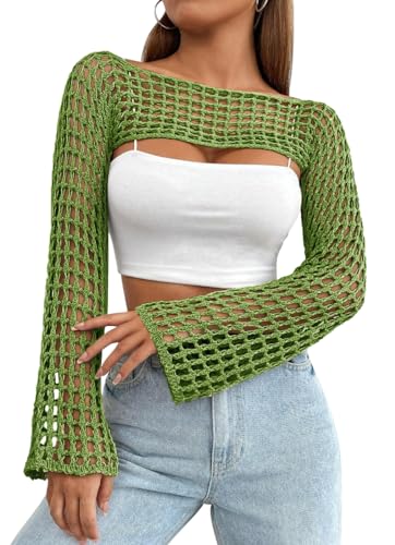 Mincib Damen Häkel-Bolero, Y2K, durchsichtig, bauchfrei,...