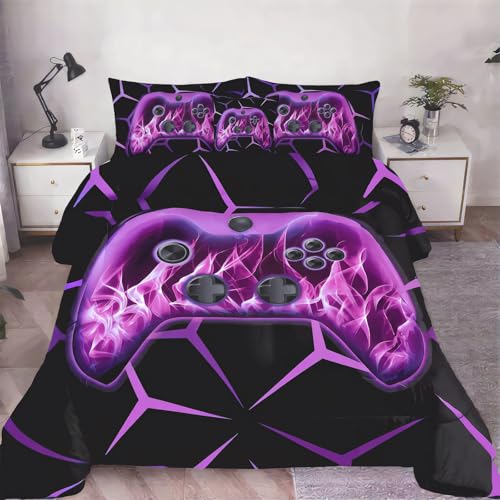 Image of ZRNBAST Purple Gamer Bedding Set 6 Pieces Bed in a Bag Twin Comforter Set