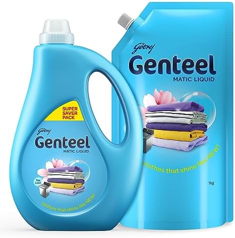 Genteel Liquid Detergent Bottle for Bucket & Machine Wash, No Soda Formula, with Added Fabric Conditioner - Pack of 2 (1kg each)