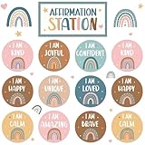 BOHO Affirmation Station Bulletin Board Set Rainbow Positive Bulletin Board for Classroom Mirror Growth Mindset Decoration Inspirational Motivational Accent Cutouts for Home School Teacher Wall Supply