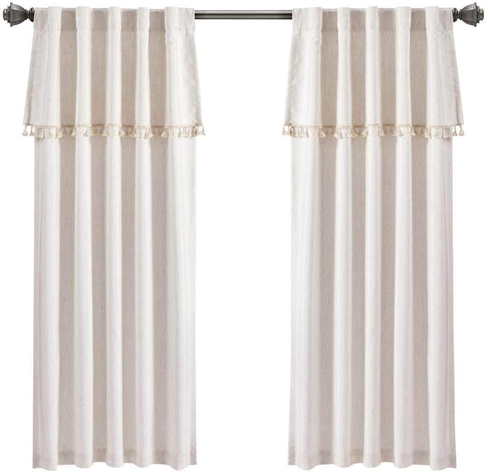 Lush Decor Ivy Tassel Light Filtering Window Curtain Panels Pair 40" W x 63" L Neutral - Beige Curtains for Living Room - Bedroom Curtains for Windows