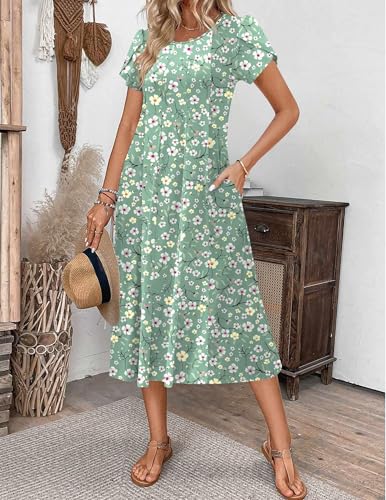 Image of ZEAGOO Womens Casual Dresses for Summer Short Sleeve Flare Midi Dress Loose Flowy Beach Sundress
