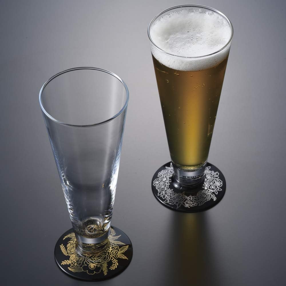 Nakanishi Kogyo 0770060 Nurimon de Verre Pilsner Glasses, Makie-e, Botanical, Pair Set, Made in Japan