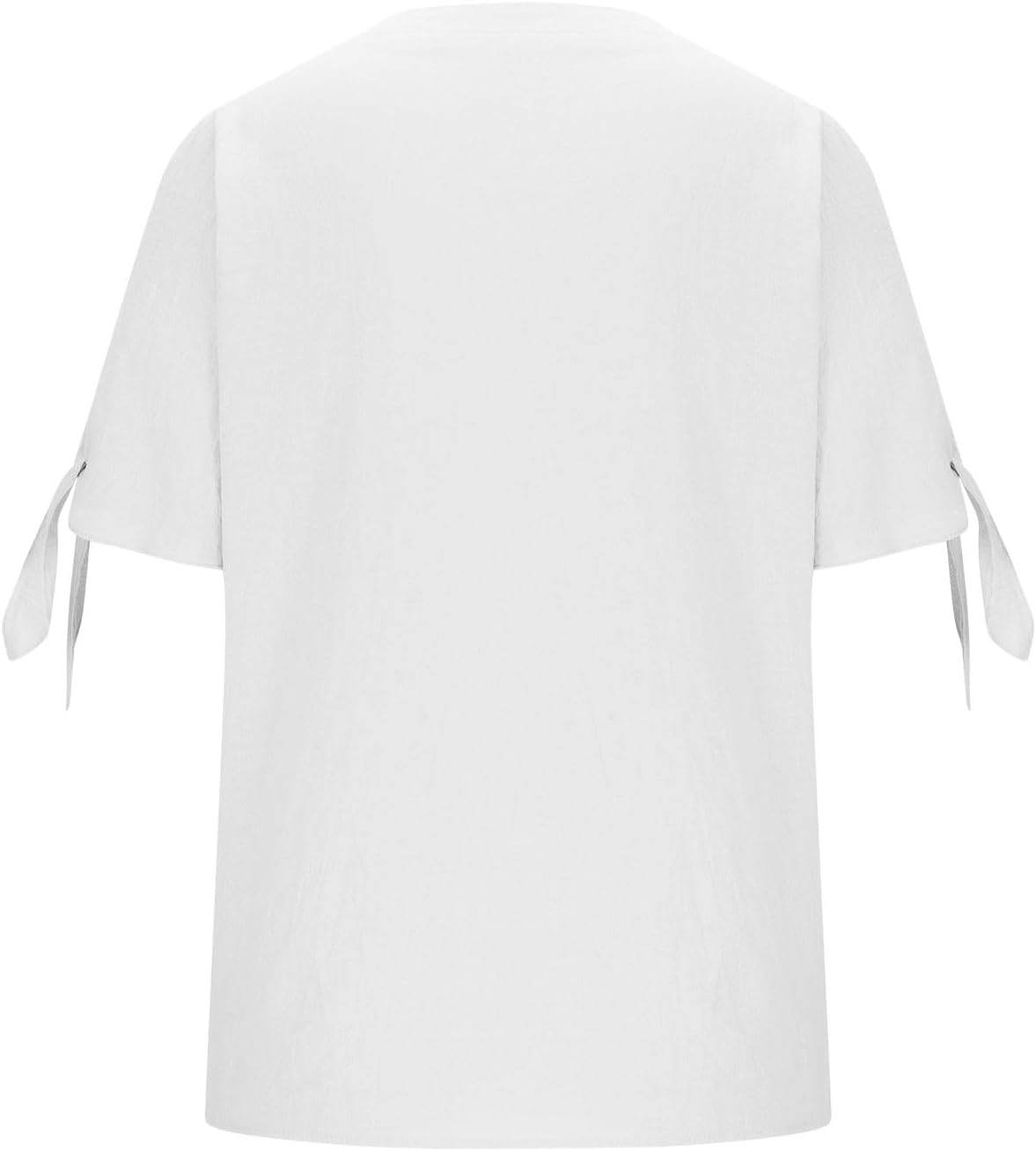 Linen Shirts for Women Hollow Out Bow Tie Short Sleeve Tops V Neck Button Up Boho Blouses Loose Plus Size T-Shirt