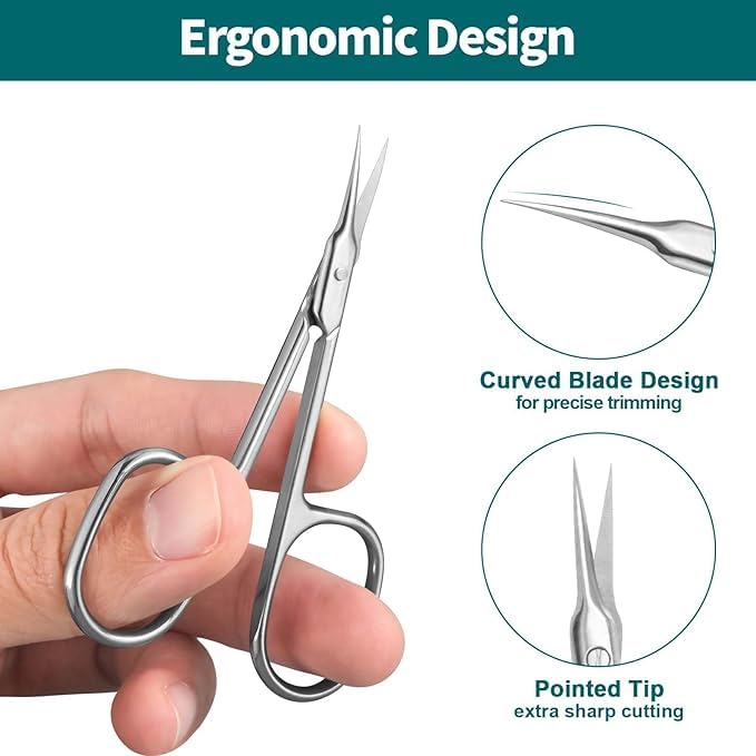 BANIRA Cuticle Scissors Extra Fine Curved Blade, Professional Manicure Scissors, Multi-Purpose Stainless Steel Small Scissors With Pointed Tip Beauty Grooming Kit (Silver) 1