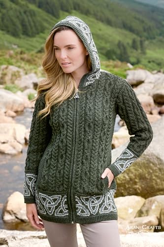 Aran Crafts Irish Women's Celtic Jacquard Hooded Coat (100% Merino Wool)2