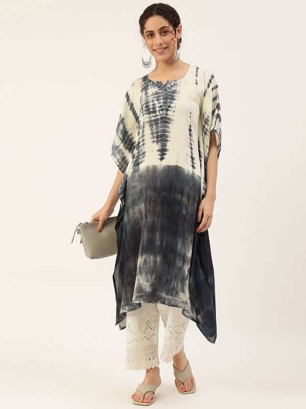 Image of Maaesa Women Handcrafted Tie & Dye Rayon Crepe Kaftan Kurta | Casual Wear | Flowy Kaftan Style | Lightweight & Breathable Fabric