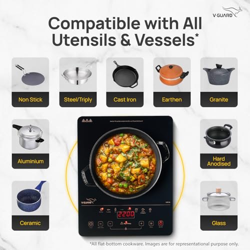 Image of V-Guard VIRC 04 2200 W Infrared Induction Cooktop | Compatible with All Utensils | Up to 4 kV Surge Protection | BBQ Grill | Touch Panel Control | Stainless Steel Body | 1 Year Warranty by V-Guard