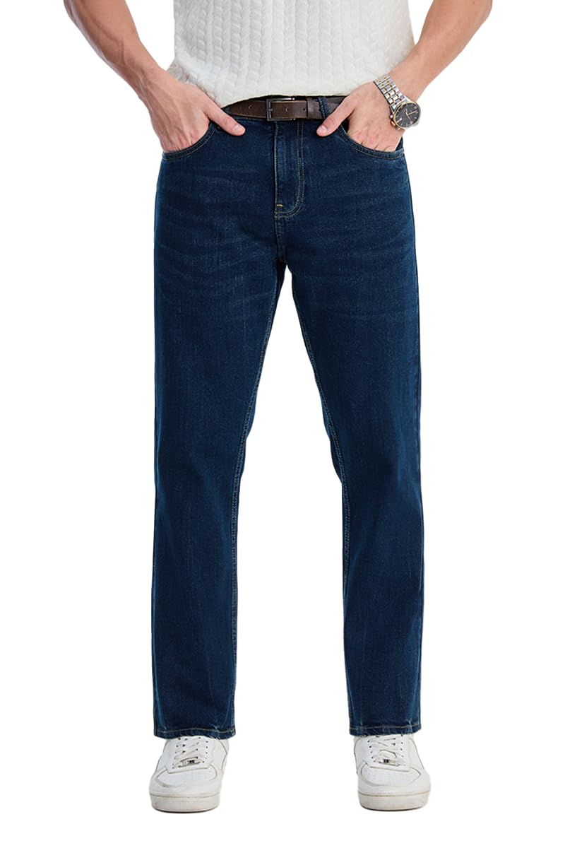 snitch Men Jeans Casual | Straight Fit Whiskered Mid Rise Design & Classic Five-Pocket Style | Premium Cotton Blend Stretchable Denim Fabric for Daily & All-Day Wear | Dark Blue-picture-18