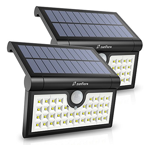 (2 Pack) Zanflare Lámpara de Energía Solar al Aire Libre, Luces de Sensor de Movimiento, 42 LED Luz de Pared de Energía Solar, Luz Exterior Inalámbrica de Jardín, Patio, Escaleras
