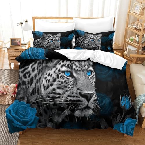 Housse de couette léopard 220x240 cm en microfibre avec 2 taies d'oreiller