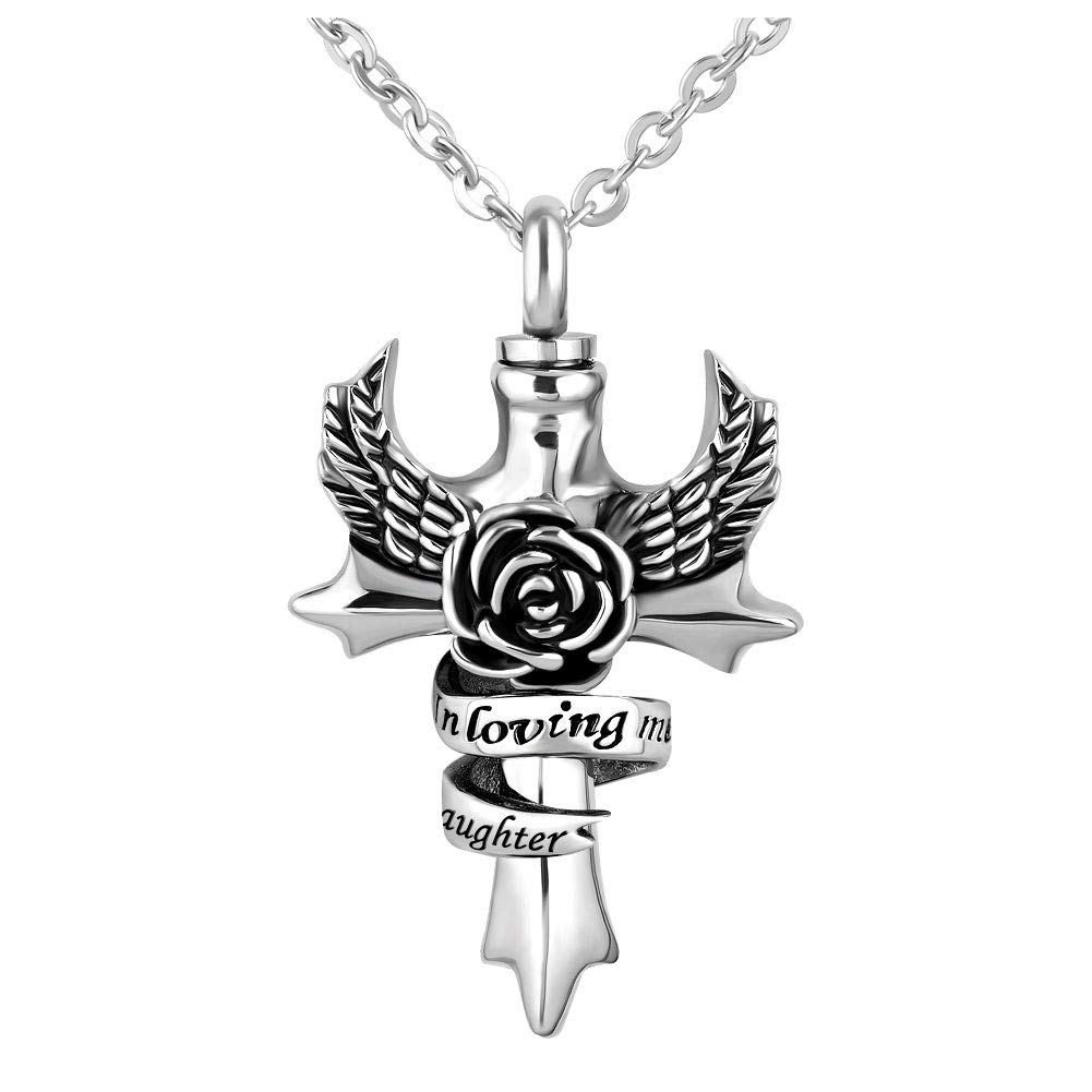 SexyMandala Urn Necklace for Ashes Cross Cremation Jewelry Angel Wing Keepsake Memorial Pendant for Daughter
