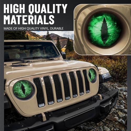 Image of 2PCS Beast Eyes Headlight Decals, 3D Stereo Eyes Headlight Decal Stickers, Car Body Window Bumper Decoration Stickers, Car Accessories Round Headlight Decal for Jeep Wrangler (Green)