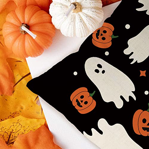 Halloween Pillow Covers 18X18 Inch Ghost Pumpkins Linen Pillowcase Holiday Farmhouse Throw Pillows Indoor Outdoor Couch Cushion Case For Home Sofa Decor #TOP2