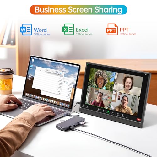 Image of ForHelp 14 Inch Portable Monitor FHD1200P Ultra-Slim for Laptop Monitor, USB-C&HDMI Plug&Play,100% SRGB,Dual Speakers Extender Display. Built-in Stand,for Laptop,PC Phone Xbox PS4 /5