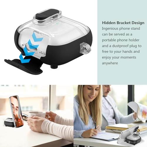 Image of Aircawin for Airpods 4 Case Clear,Secure Lock for Airpods 4th Generation Case Cover with Phone Stand and Magsafe Function,Auto Pop-up,Hybrid Protection Design with Carabiner&Cleaning Pen-Black