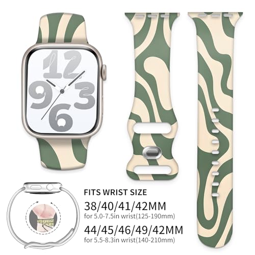 Silicone Band Compatible with Apple Watch 41mm 40mm 38mm 42mm, Soft Sport Strap for iWatch Series 11 10 9 8 7 6 5 SE Ultra, Women Men Wristband (Abstract Wavy Green) by IAMRAVER - Used condition - Image 4