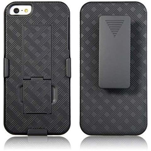 Rome Tech Holster with Belt Clip Case for iPhone SE 2016 (1-st Gen) / 5 / 5s [NOT for SE2] Slim Heavy Duty Shell Holster Combo - Phone Cover with Kickstand Compatible with Apple iPhone SE - Black Cover