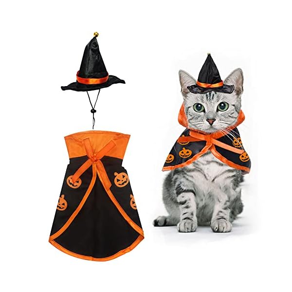 Halloween cat costume cloak witch hat pet accessories halloween adjustable pumpkin pet costume clothes set, halloween pat costume decor cloak for cats dogs animal halloween carnival party supplies
