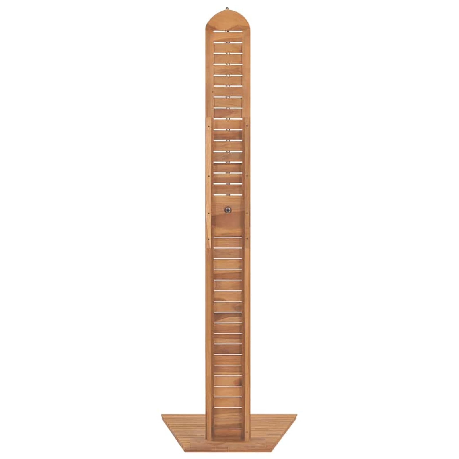 Gecheer Ducha de jardín de madera maciza de teca, 70 x 75 x 204 cm, ducha exterior de madera pulida fina con acero inoxidable para jardín y terraza