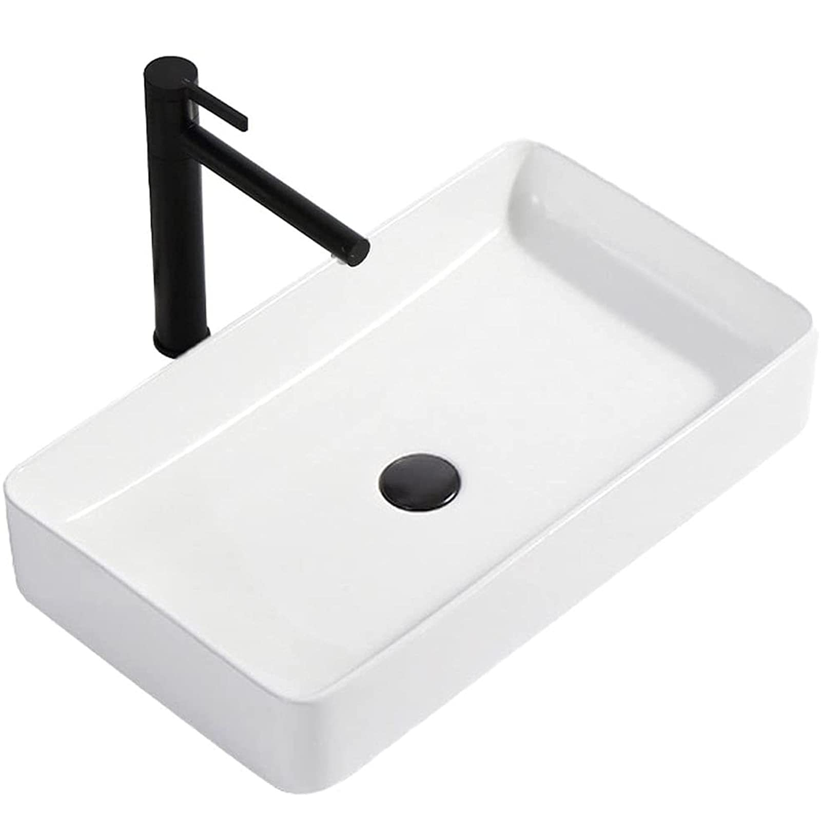 GLJTUO Premium Bathroom Sink and Faucet Combo - Rectangular White Ceramic Vessel Sink, Stylish Art Basin for Vanity Cabinet, Porcelain Wash Basin for Lavatory Use